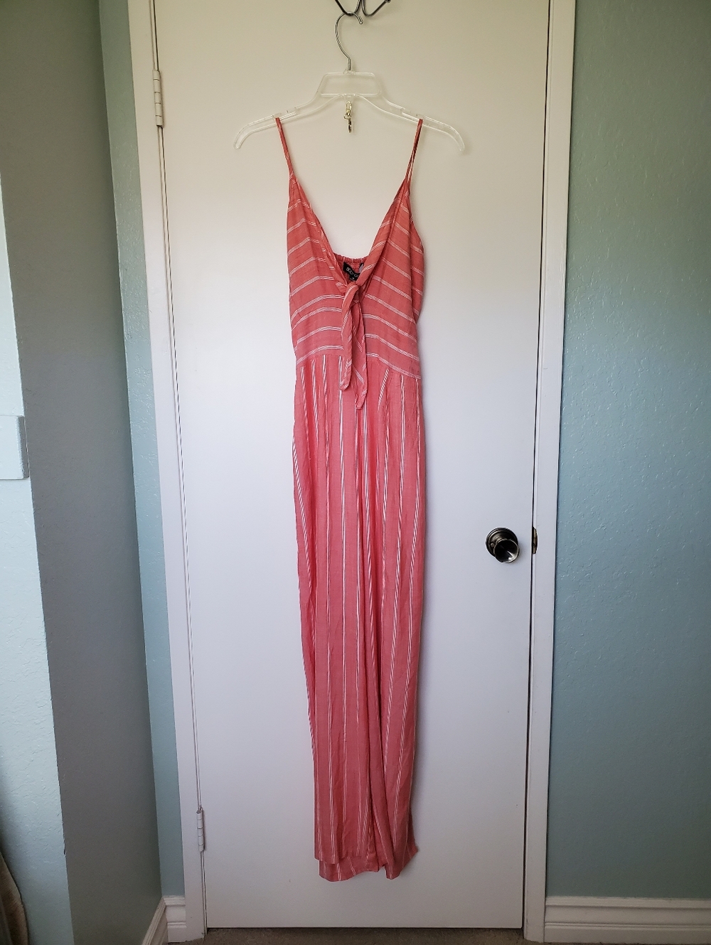 Bodyglove Coral Striped Tye Front Spagehetti Strap Romper Linen Blend Coastal M